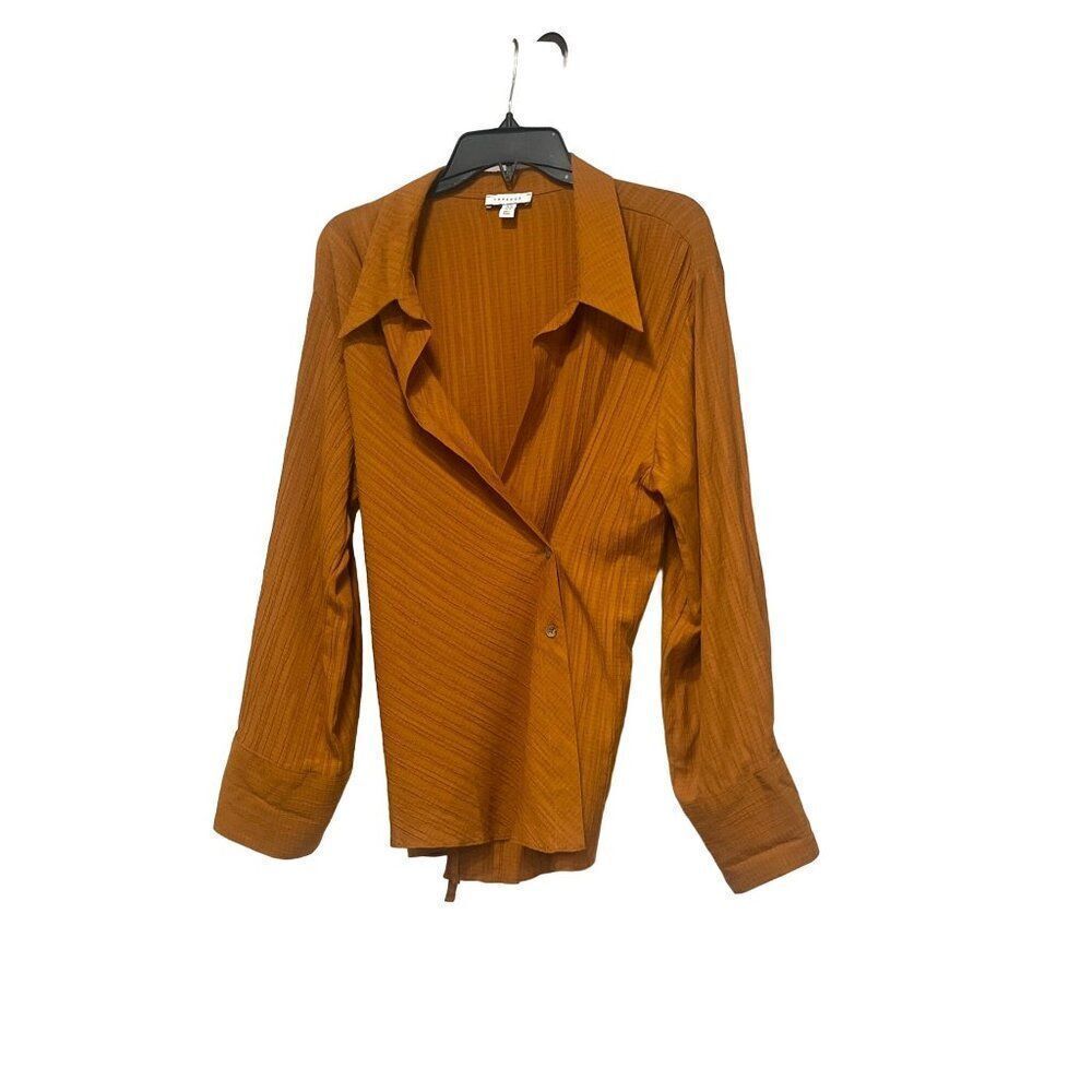Topshop Textured Wrap Top In Tobacco-brown, US 10 - Picture 13 of 16